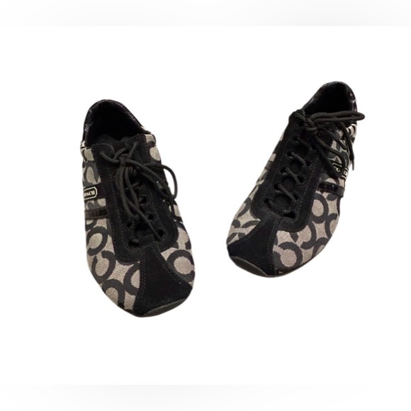 Coach "Kathleen" Black and Cream Signature Logo Sneakers Size 8.5 - Picture 6 of 16